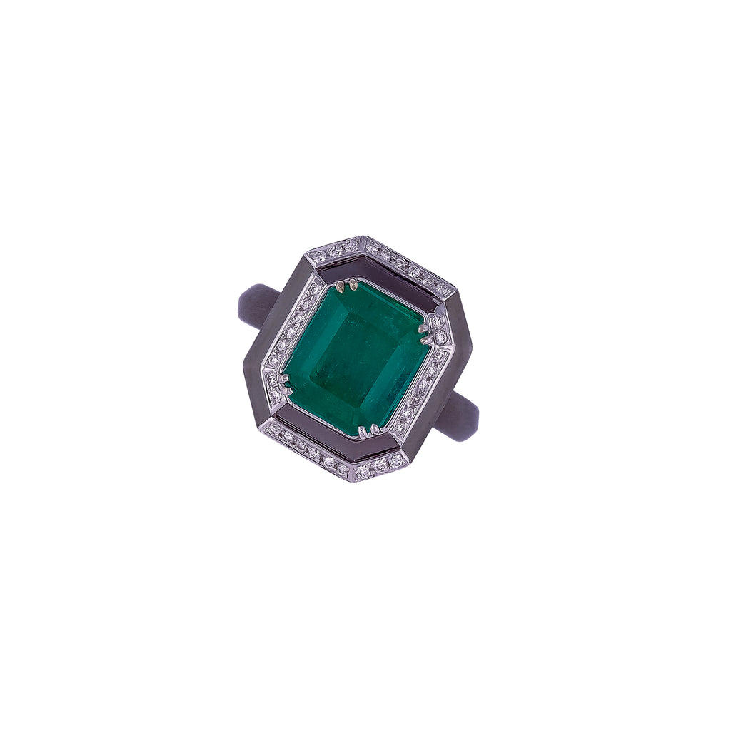 Emerald & Diamond Ring - Vertex Collection by Rachel Yeung Ame Gallery