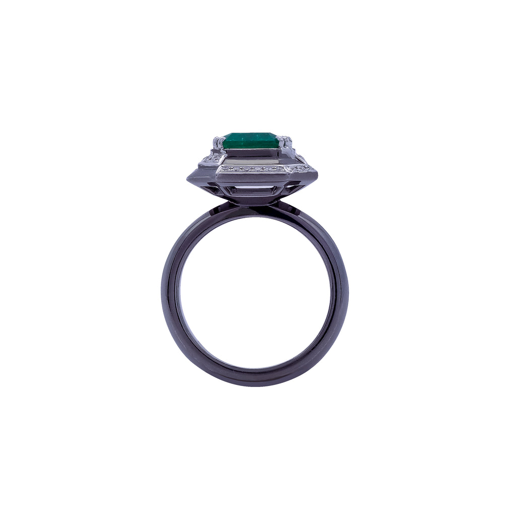 Emerald & Diamond Ring - Vertex Collection by Rachel Yeung Ame Gallery