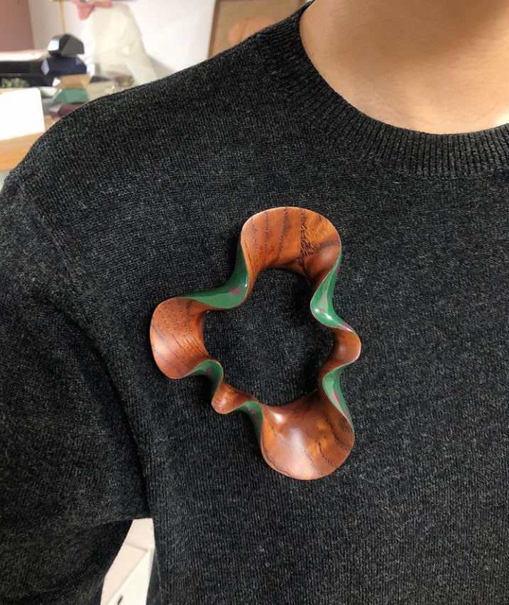 Walnut Wood Brooch - Confluence by Joo Hyung Park Ame Gallery